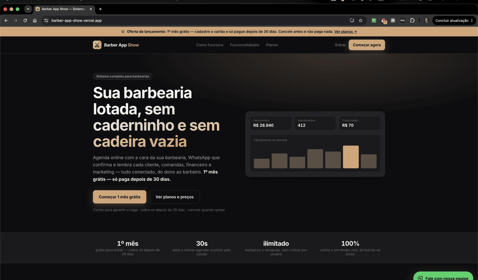 Tela real do Barber App Show
