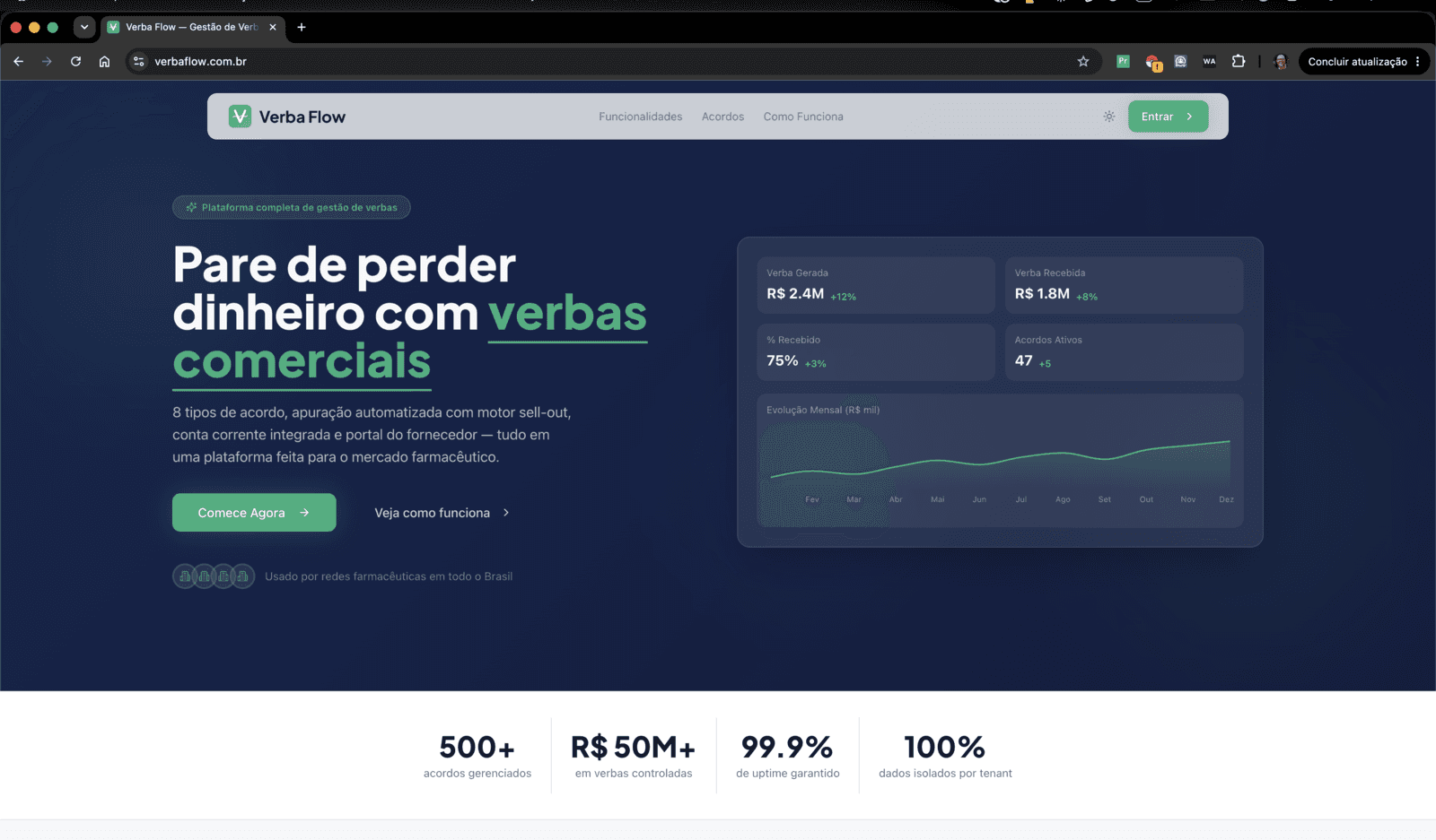 Tela real do Verba Flow em produção